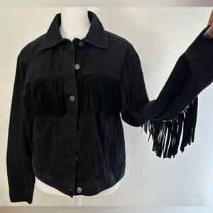 Like New Fringe Slight Crop Denim Jacket / Washed Black / Express